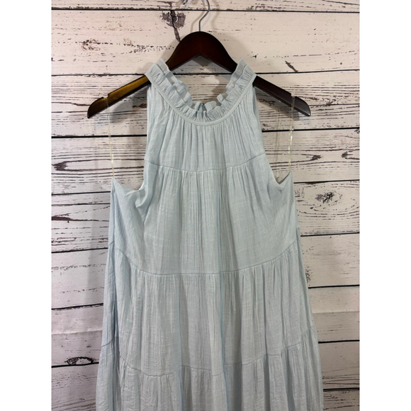 Women's Indigo Soul Light Blue Tiered Halter Maxi Dress Size L - Picture 3 of 10